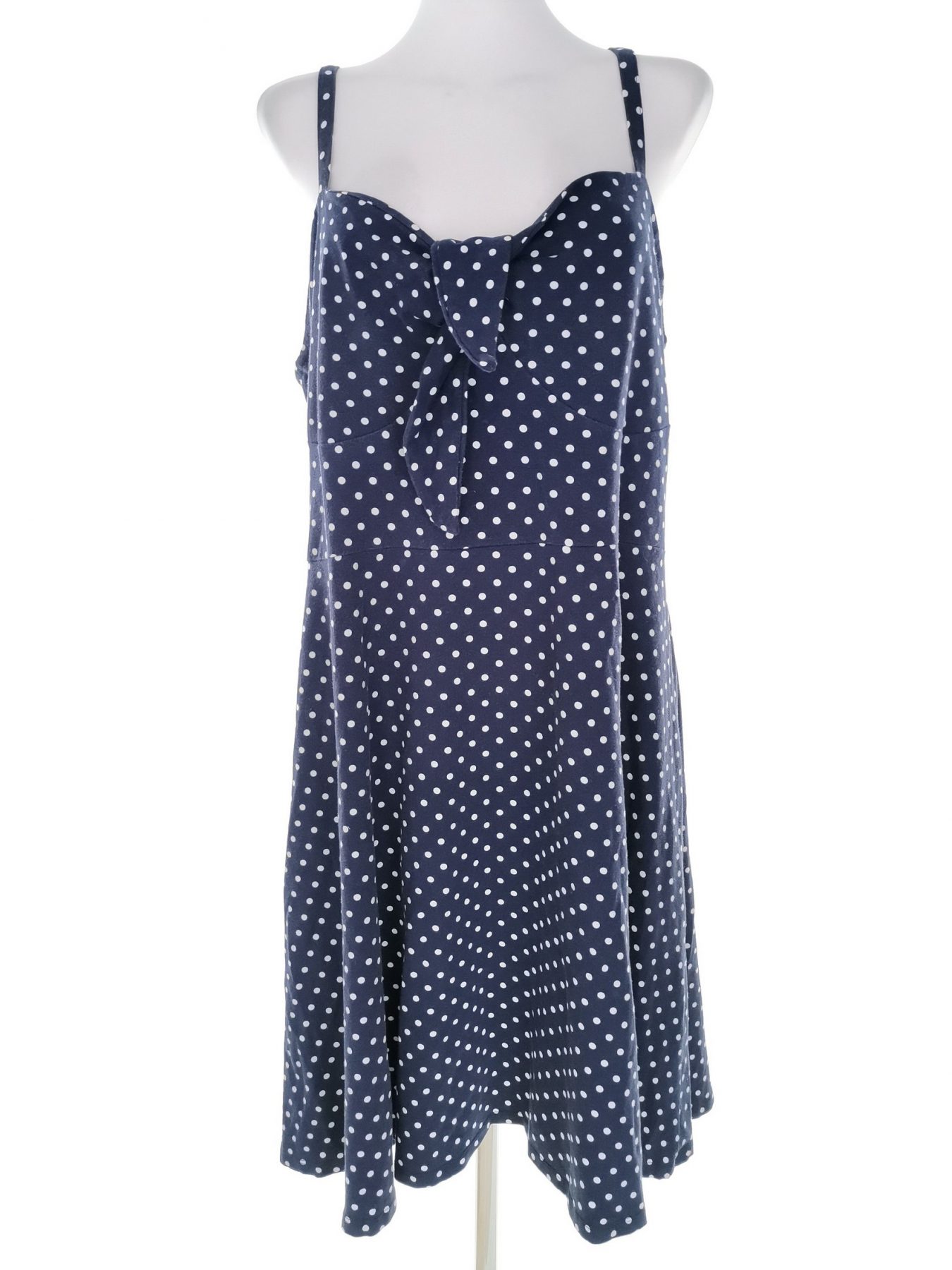 Dorothy perkins Size 16 (48) Color Granatowy Grochy Dekolt Serce Sukienka Trapezowa Bezrękawnik Midi Fabric Bawełna