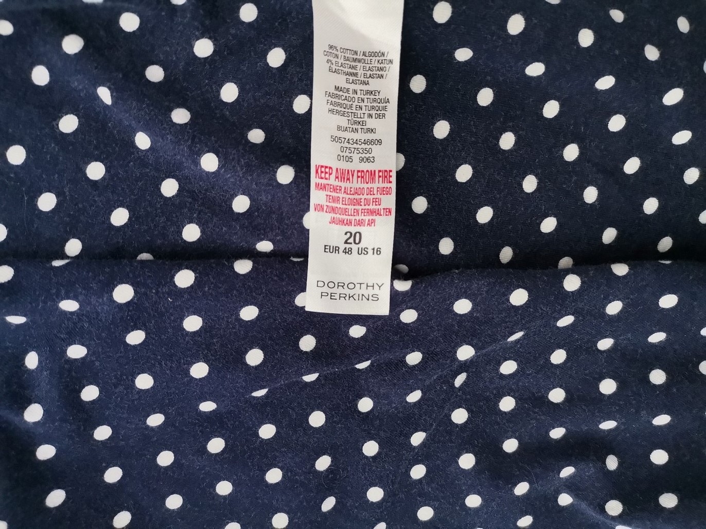 Dorothy perkins Size 16 (48) Color Granatowy Grochy Dekolt Serce Sukienka Trapezowa Bezrękawnik Midi Fabric Bawełna