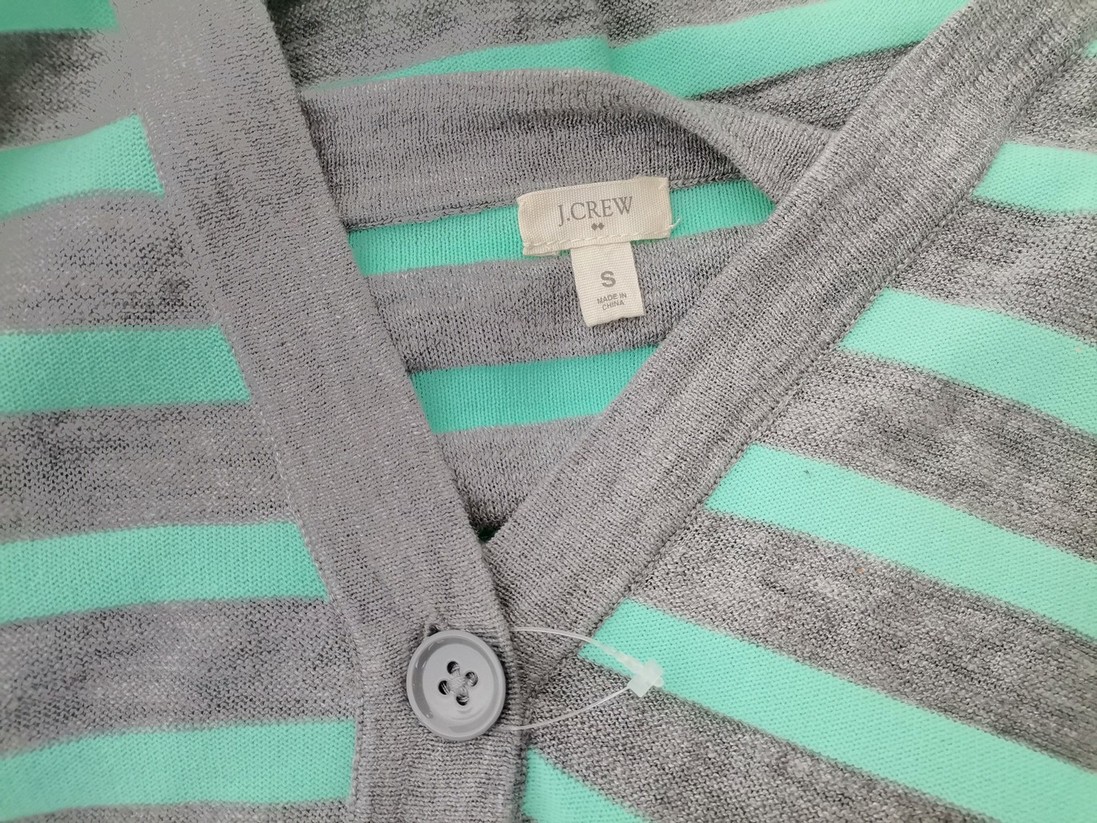 J.Crew Size S Color Miętowy Pasy W serek Kardigan Zapinany Długi rękaw Fabric Bawełna Cienka dzianina