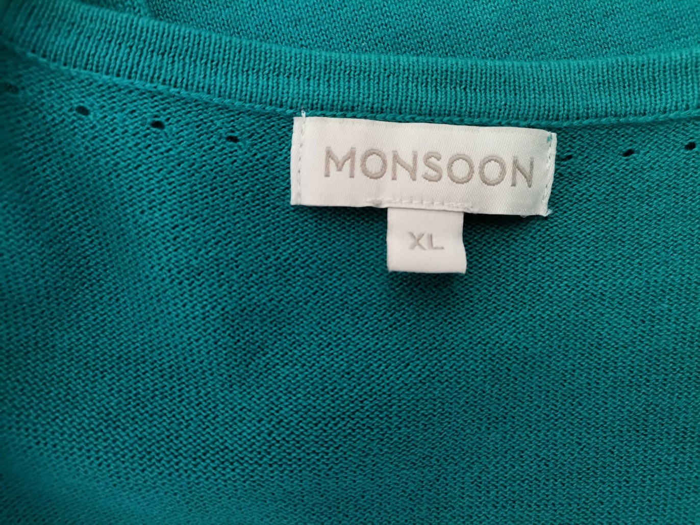 Monsoon Size XL Color Niebieski W serek Otwarty Kardigan Rękaw 3/4 Fabric Bawełna 100% Cienka dzianina