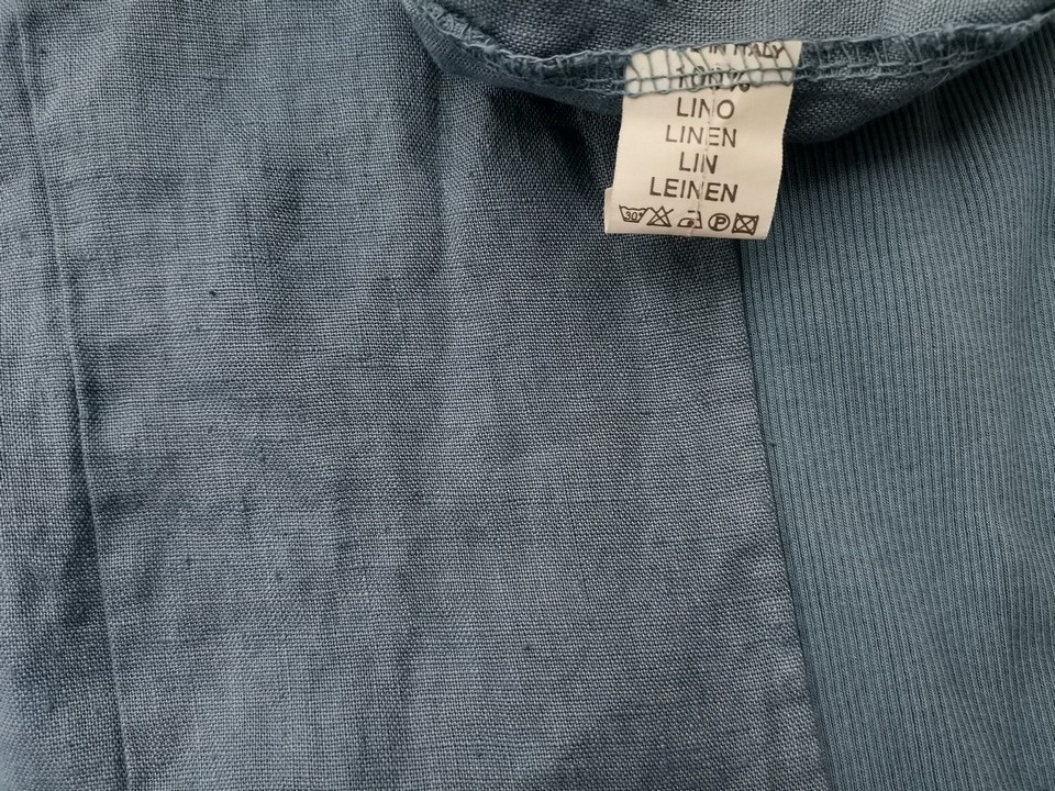 MASSIMO Italy Size M Color Niebieski Okrągły dekolt Sukienka Prosta Krótki rękaw Midi Fabric Len 100%