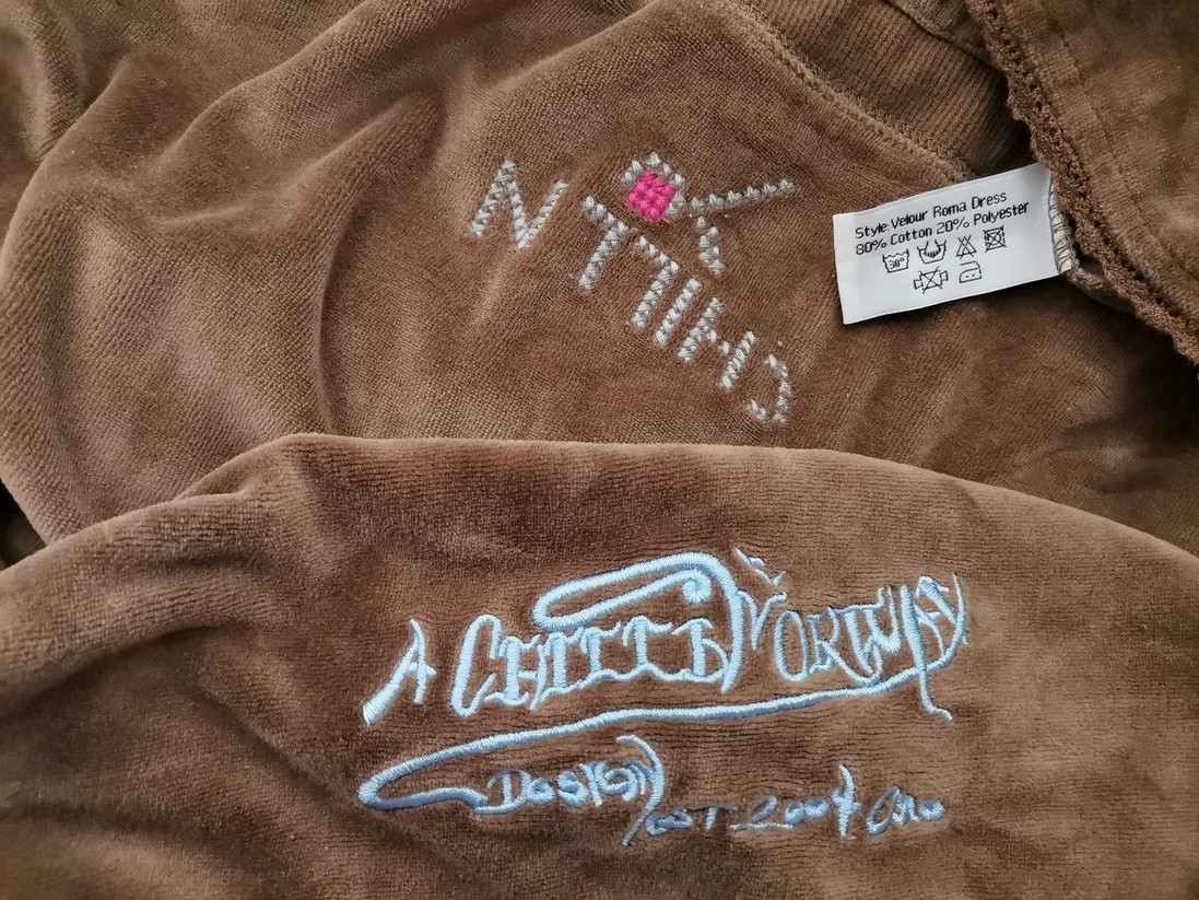 CHILLNORWAY Size XL Color Brązowy Okrągły dekolt Sukienka Sweterkowa Długi rękaw Midi Fabric Bawełna