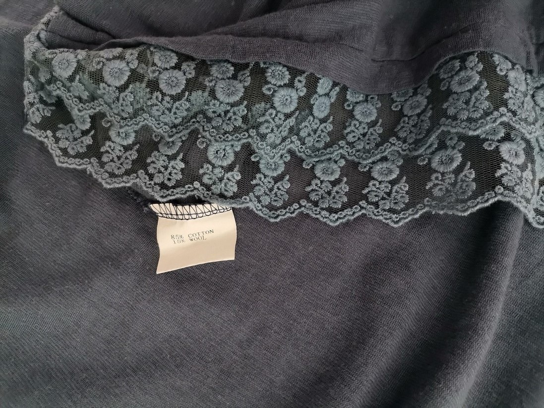 Segal Size XL Color Niebieski Okrągły dekolt Sukienka Prosta Długi rękaw Midi Fabric Bawełna