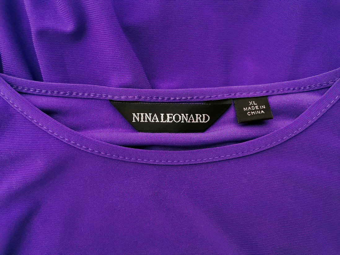 Nina Leonard Size XL Color Fioletowy Okrągły dekolt Sukienka Prosta Długi rękaw Midi