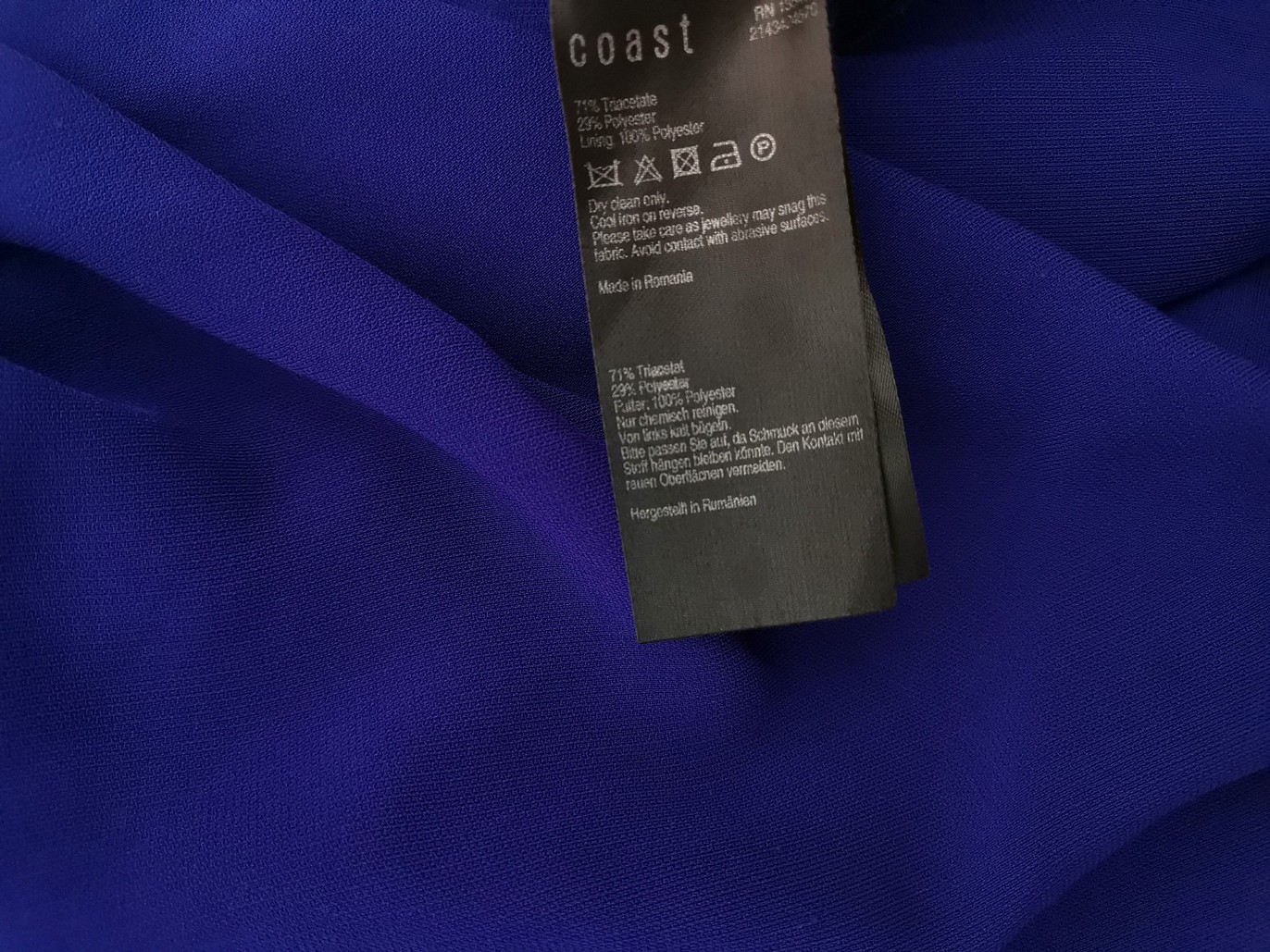 Coast Size 14 (40) Color Niebieski W łódkę Suknia Balowa Sukienka Wieczorowa Krótki rękaw Midi