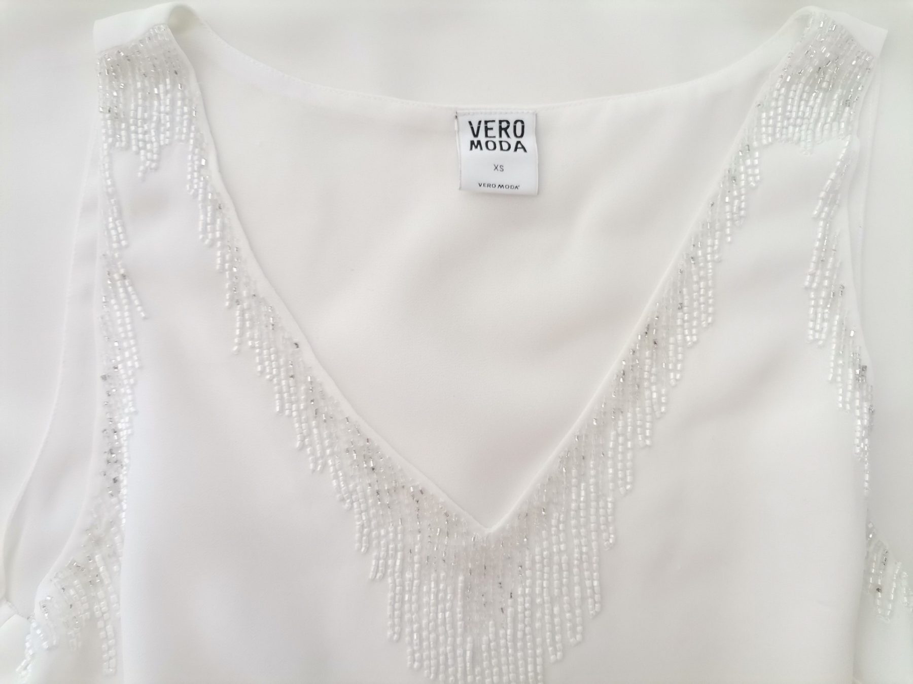 Vero moda Size XS Color Kremowy W serek Tunika Bluzka Bezrękawnik