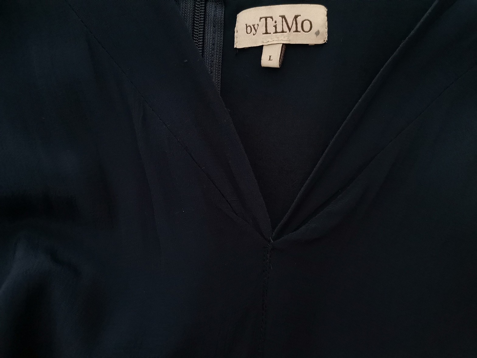 BY TI MO Size L Color Granatowy W serek Sukienka Elegancka Krótki rękaw Midi Fabric Wiskoza 100%