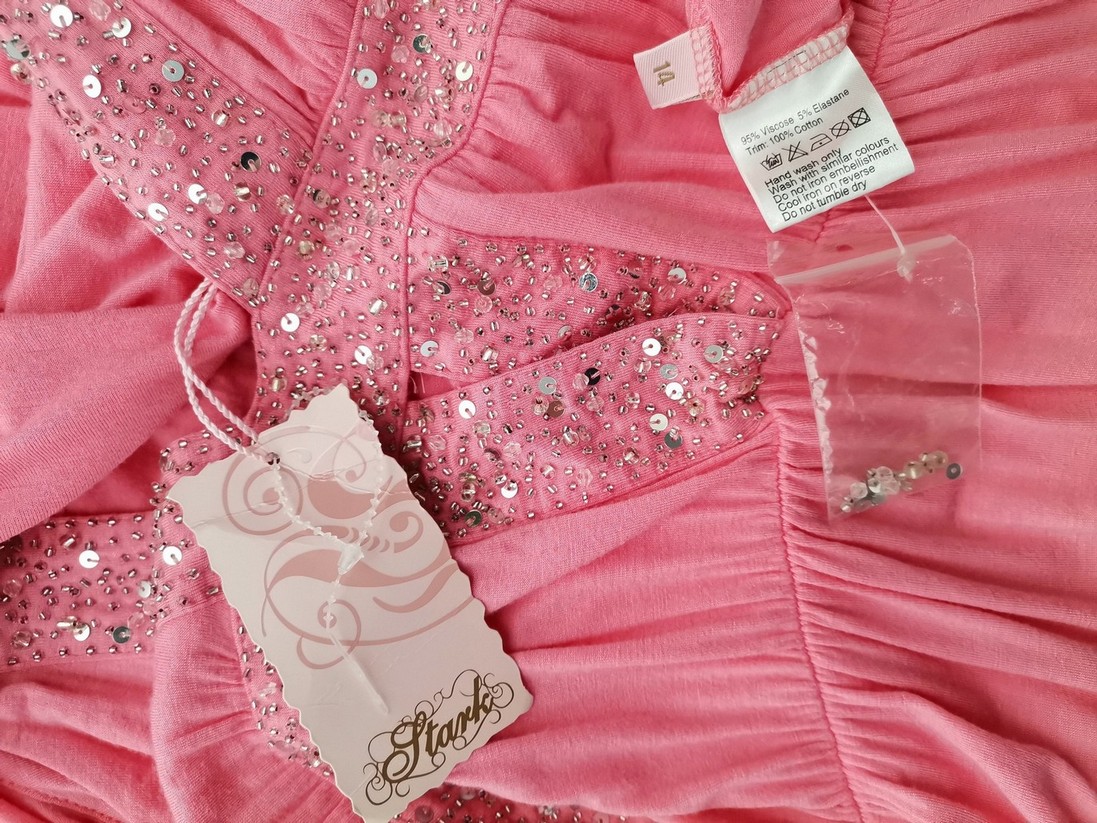 Stark Size 14 (42) Color Różowy Odkryte Ramiona Suknia Balowa Sukienka Wieczorowa Bezrękawnik Midi Fabric Wiskoza