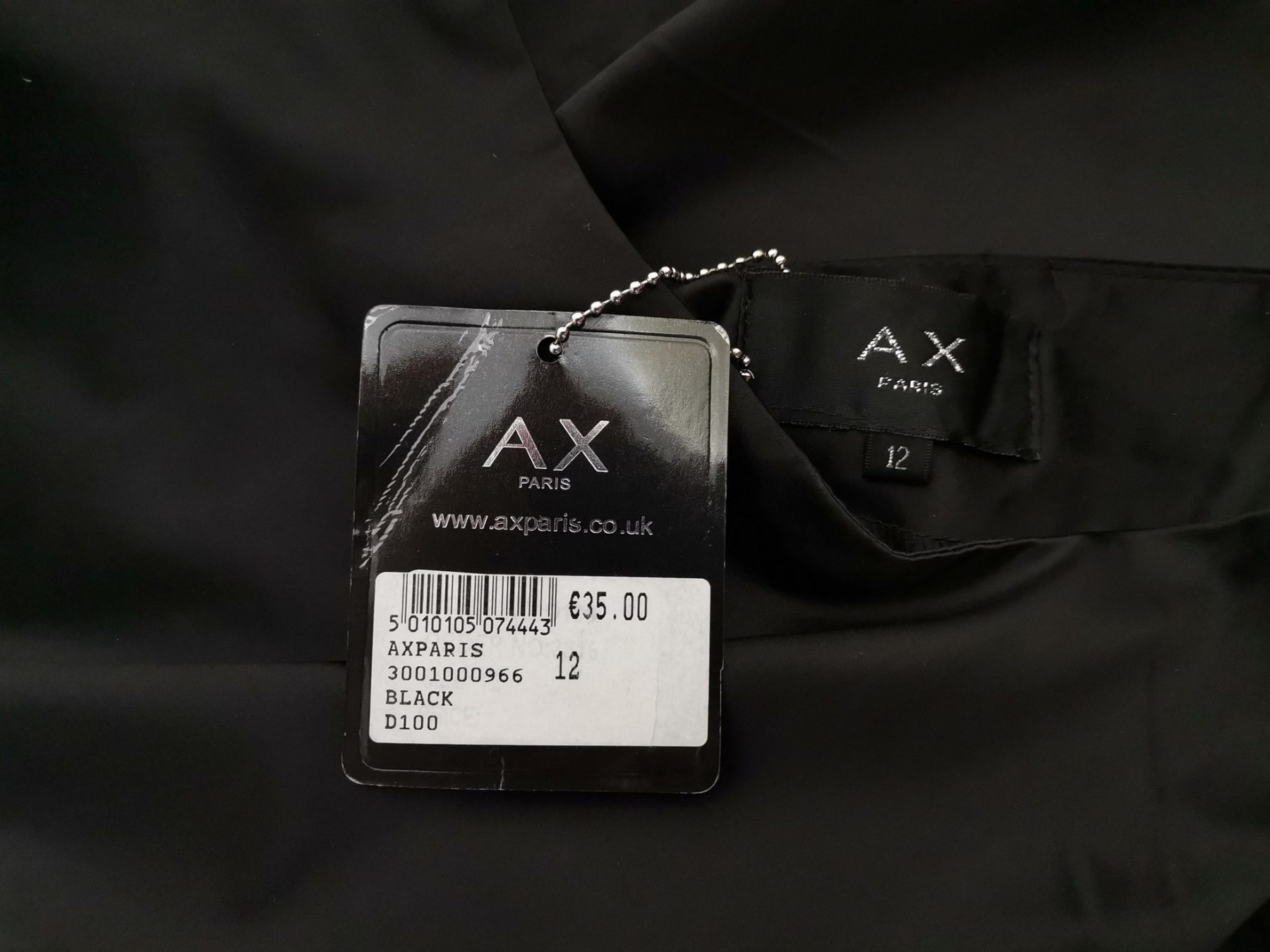 AX Paris Size 12 (36) Color Czarny W łódkę Suknia Balowa Sukienka Wieczorowa Krótki rękaw Krótka Fabric Bawełna