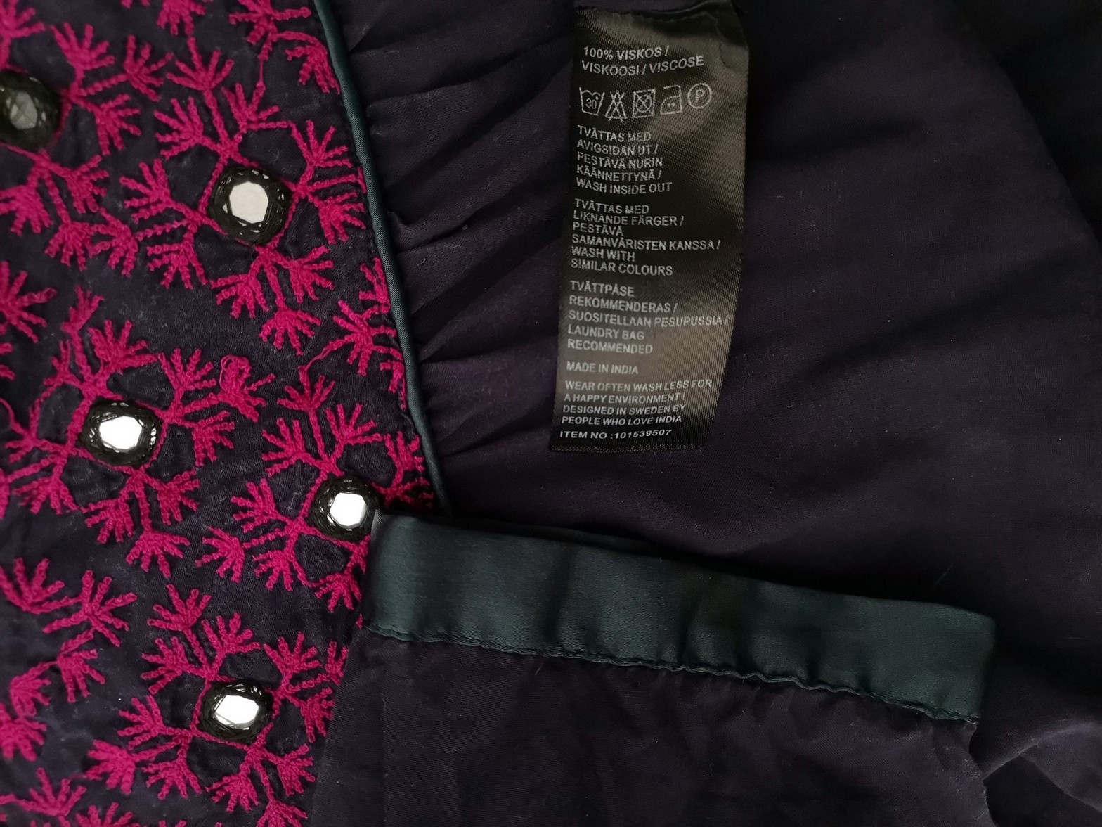 Indiska Size M Color Fioletowy Kwadratowy dekolt Tunika Bluzka Rękaw 3/4 Fabric Wiskoza 100%