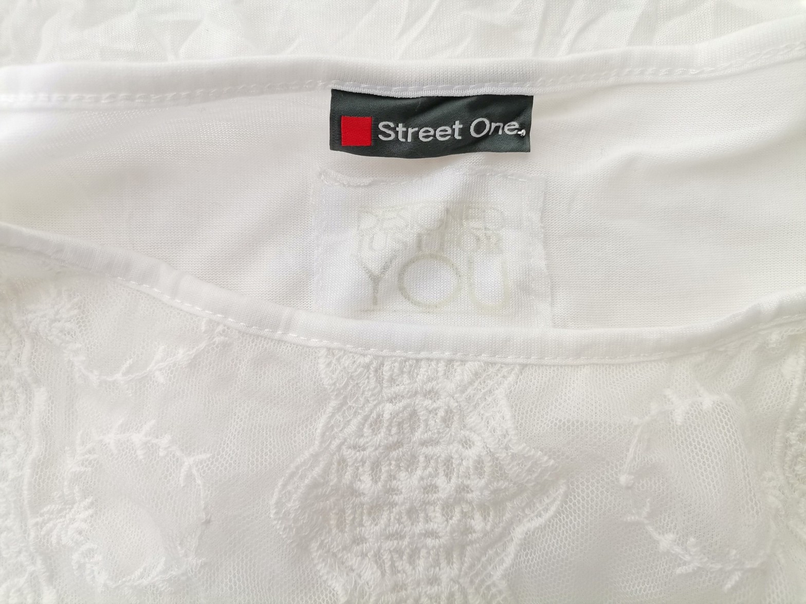 Street One Size 44 Color Biały Okrągły dekolt Tunika Bluzka Rękaw 3/4 Fabric Bawełna