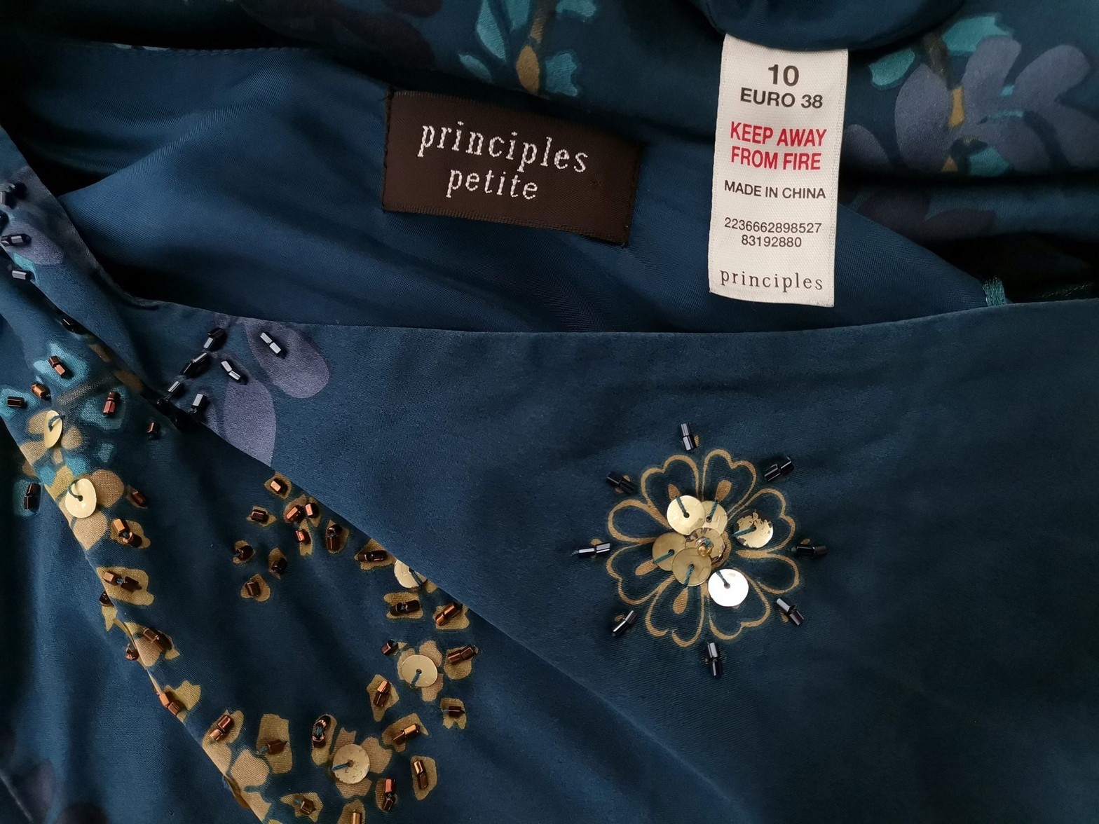 Principles petite Size 10 (38) Color Turkusowy Na Jedno Ramię Sukienka Maxi Bezrękawnik Długa Fabric Jedwab 100%