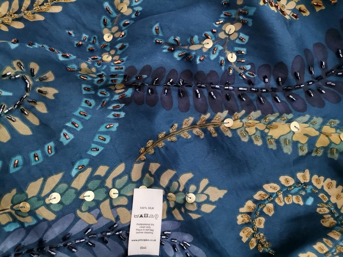 Principles petite Size 10 (38) Color Turkusowy Na Jedno Ramię Sukienka Maxi Bezrękawnik Długa Fabric Jedwab 100%