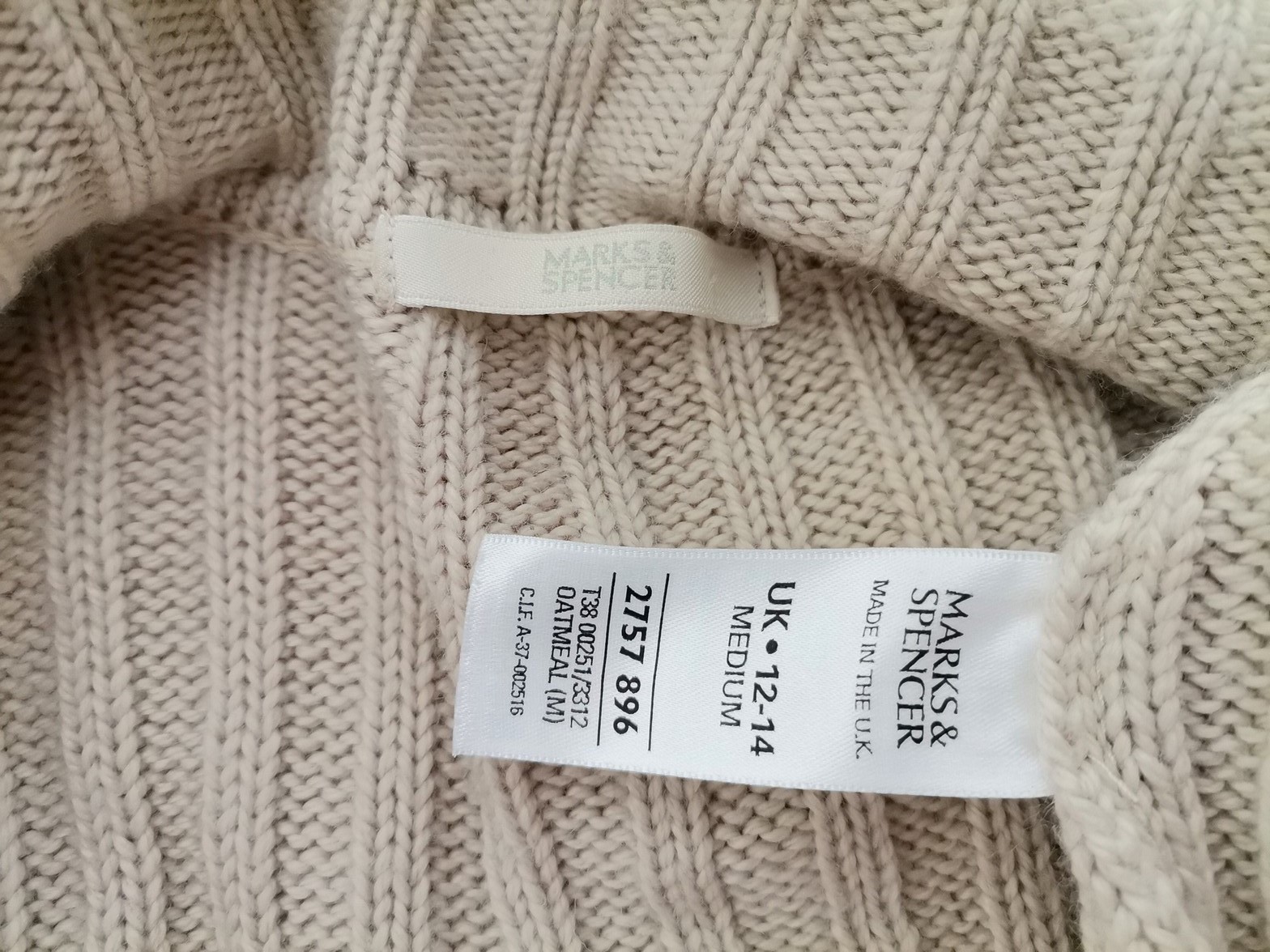 Marks&spencer Size 12/14 (M) Color Beżowy Męski Sweter Rozpinany Długi rękaw Fabric Akryl