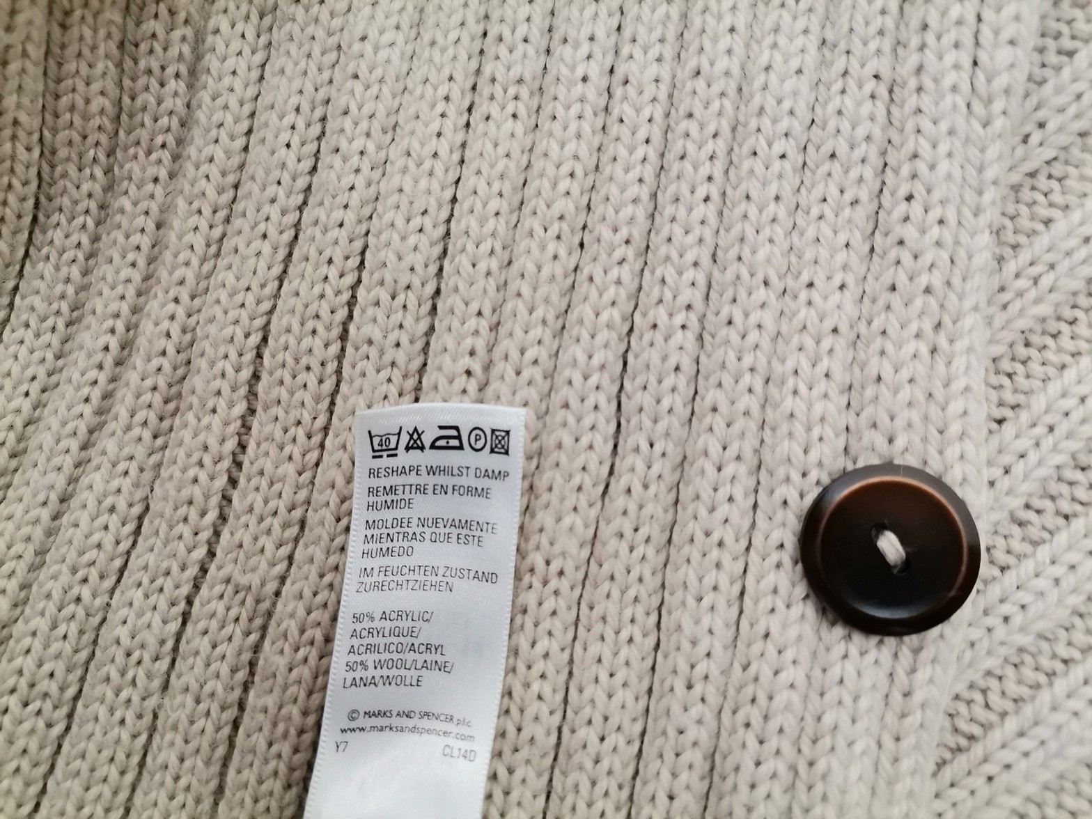 Marks&spencer Size 12/14 (M) Color Beżowy Męski Sweter Rozpinany Długi rękaw Fabric Akryl