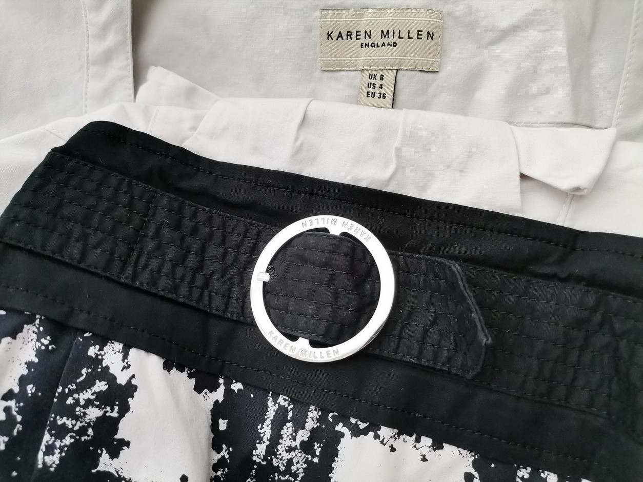 Karen MILLEN Size 8 (36) Color Czarny Okrągły dekolt Sukienka Ołówkowa Krótki rękaw Midi Fabric Bawełna