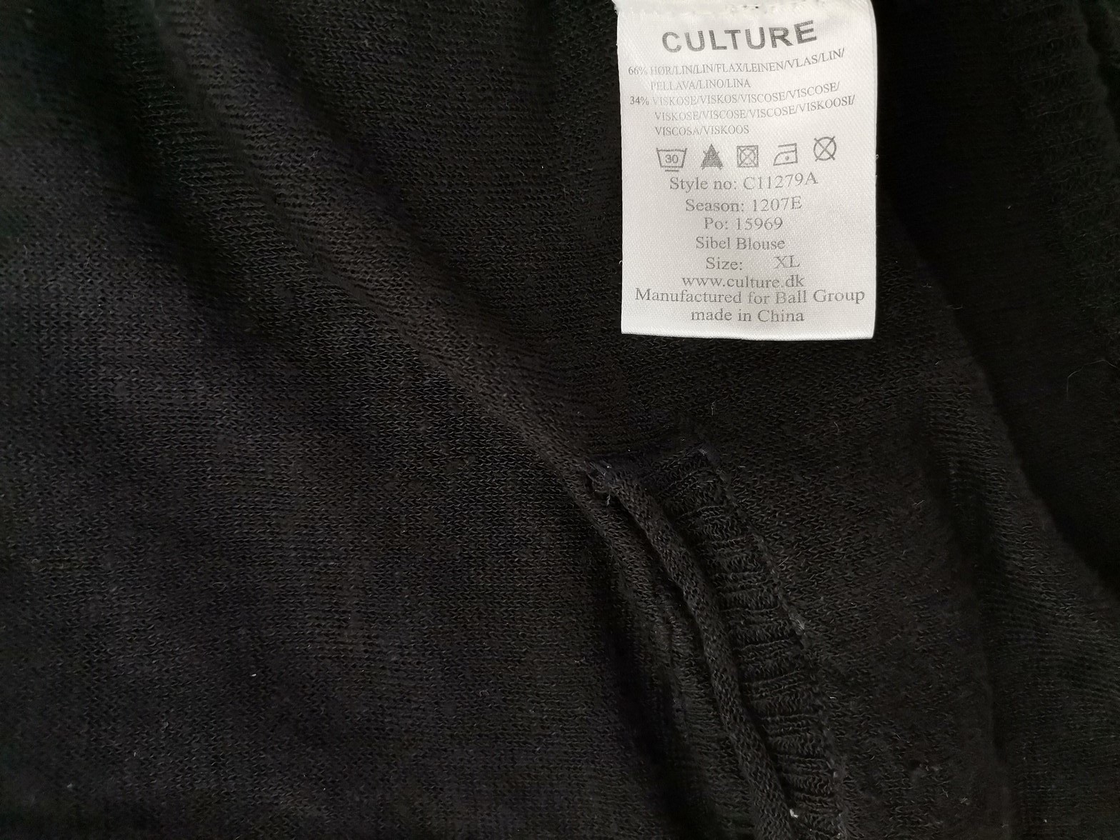 Culture Size XL Color Czarny Dekolt U Tunika Bluzka Długi rękaw Fabric Len