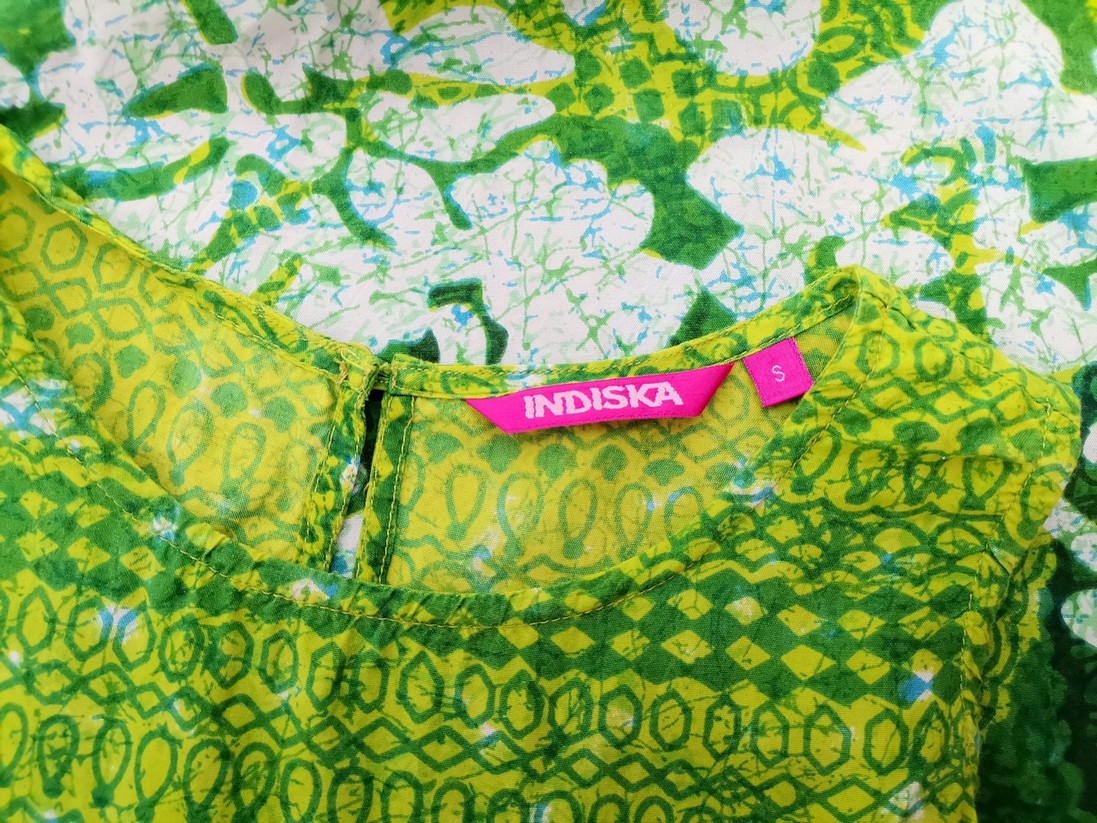 Indiska Size S Color Zielony Crew Neck Sukienka Prosta Bezrękawnik Do Kolan Fabric Wiskoza 100%