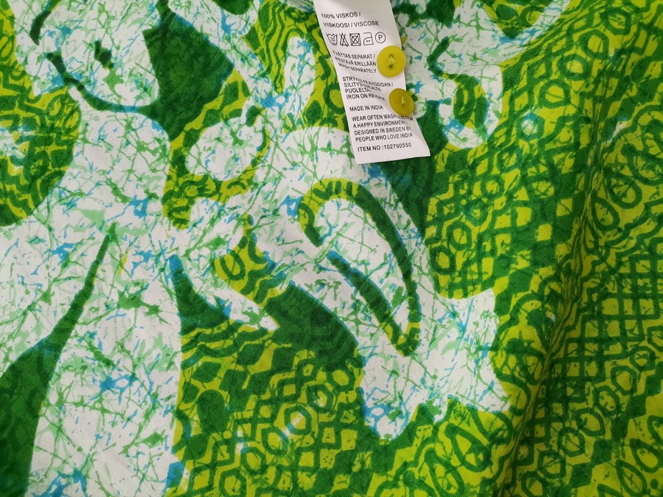 Indiska Size S Color Zielony Crew Neck Sukienka Prosta Bezrękawnik Do Kolan Fabric Wiskoza 100%