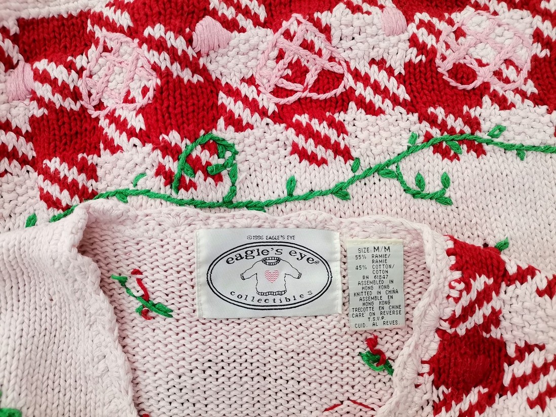 Size M Color Różowy W serek Kardigan Zapinany Długi rękaw Fabric Ramie Cienka dzianina