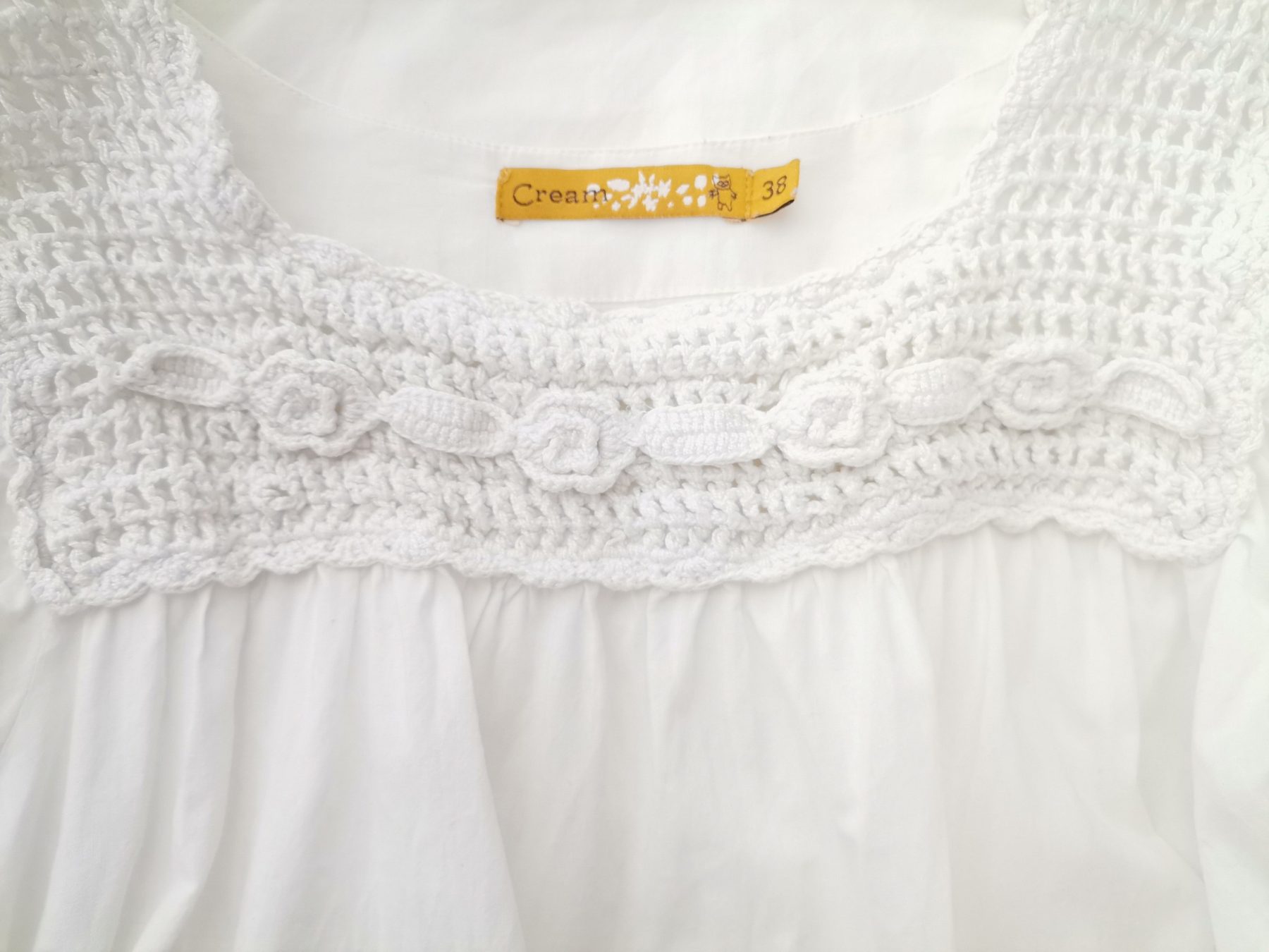 Cream Size 38 Color Biały Kwadratowy dekolt Tunika Bluzka Krótki rękaw Fabric Bawełna 100%