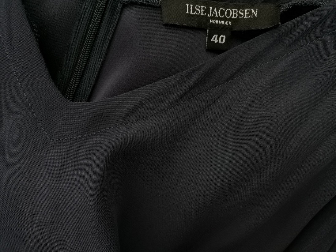 Ilse Jacobsen Size 40 Color Granatowy W serek Sukienka Maxi Rękaw 3/4 Długa Fabric Rayon 100%