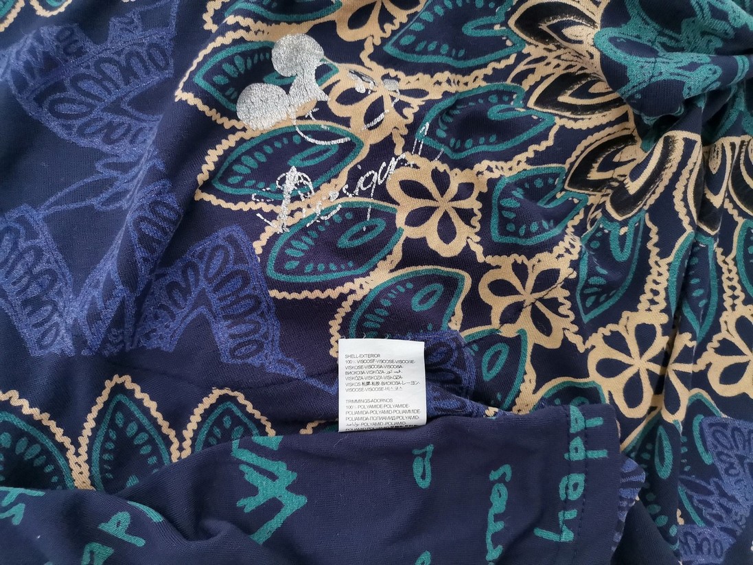 DESIGUAL Size XL Color Granatowy W serek Tunika Bluzka Długi rękaw Fabric Wiskoza 100%