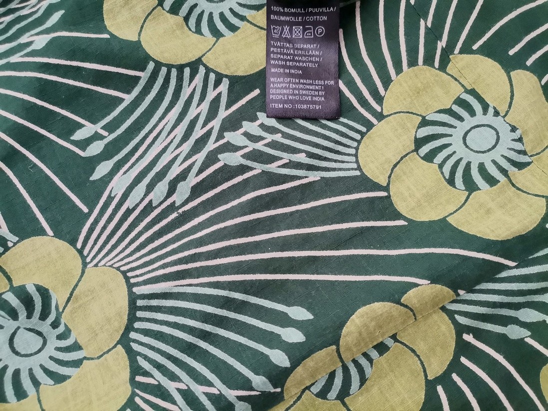 Indiska Size L Color Szmaragdowy W serek Sukienka Kopertowa Rękaw 3/4 Do Kolan Fabric Bawełna 100%