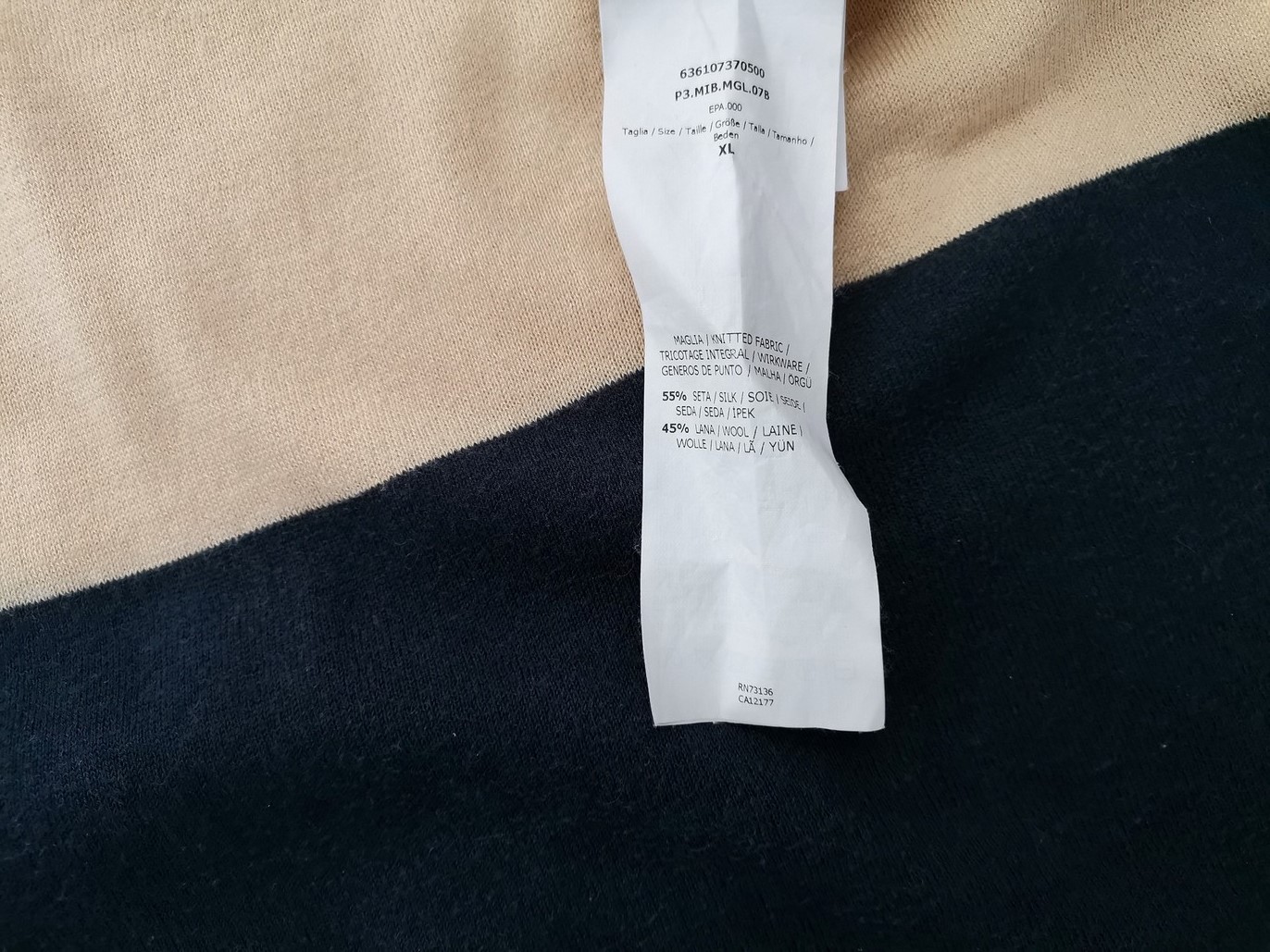 Maxmara Size XL Color Granatowy W łódkę Tunika Bluzka Dzianina Krótki rękaw Fabric Jedwab