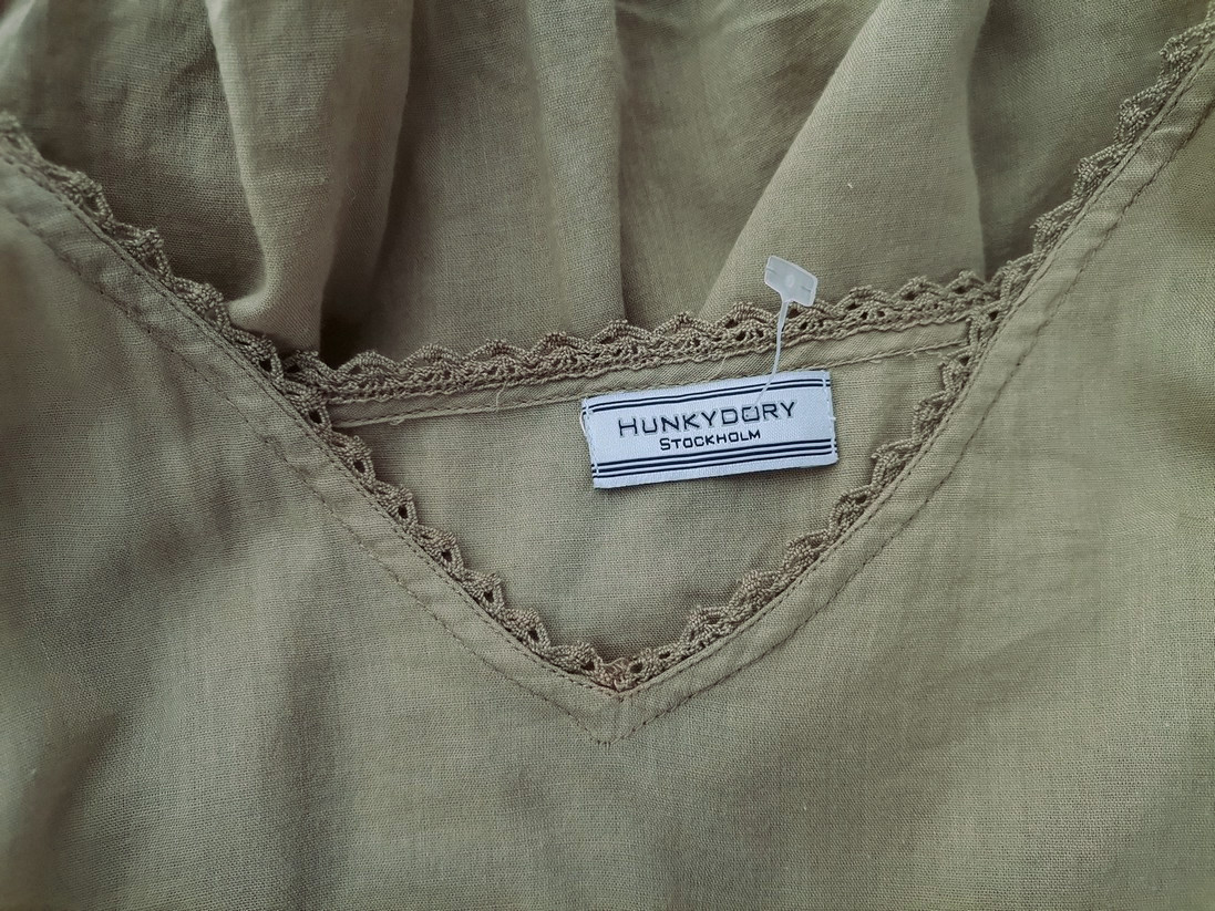 Hunkydory Size M Color Khaki W serek Tunika Bluzka Krótki rękaw Fabric Bawełna 100%