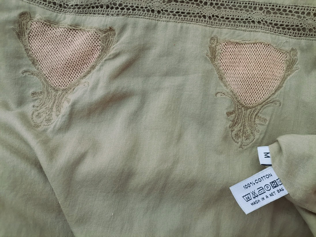 Hunkydory Size M Color Khaki W serek Tunika Bluzka Krótki rękaw Fabric Bawełna 100%