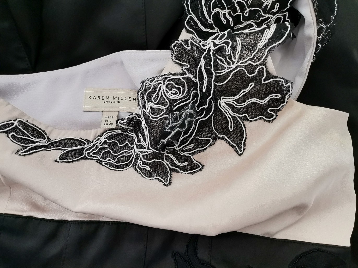 Karen MILLEN Size 12 (40) Color Czarny Na Jedno Ramię Suknia Balowa Sukienka Wieczorowa Bezrękawnik Midi Fabric Jedwab