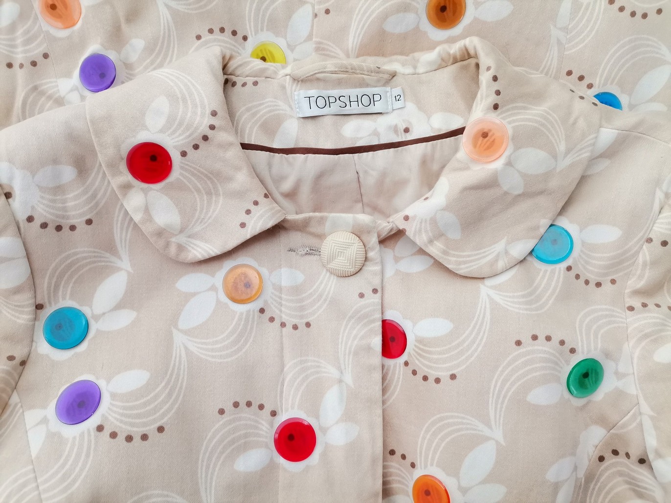 Topshop Size 12 (40) Color Beżowy Płaszcz Rękaw 3/4 Fabric Bawełna 100%