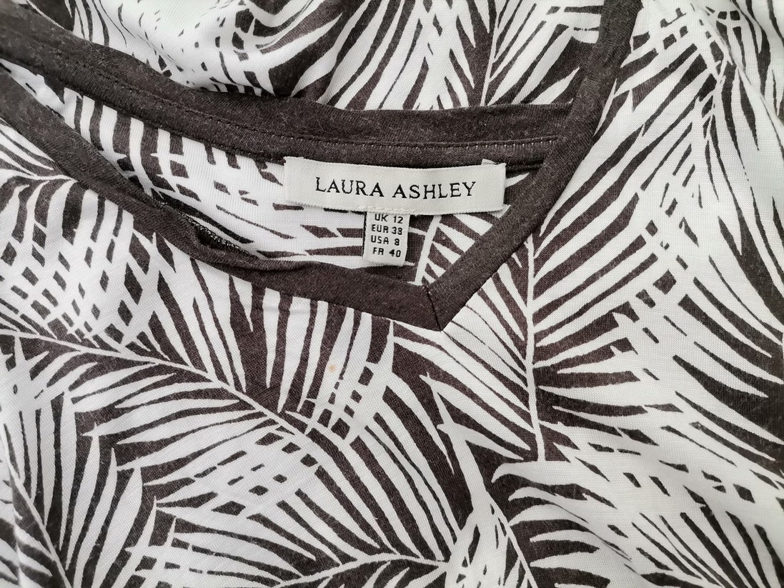 Laura ashley Size 12 (38) Color Biały W serek Sukienka Elegancka Krótki rękaw Do Kolan Fabric Wiskoza 100%