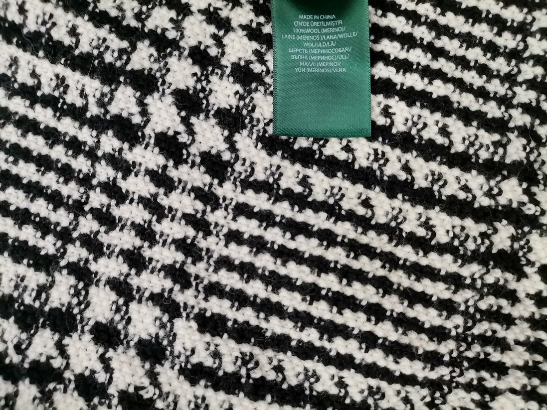 Lauren ralph lauren Size S/M Color Czarny Krata Crew Neck Tunika Bluzka Dzianina Długi rękaw Fabric Wełna 100%