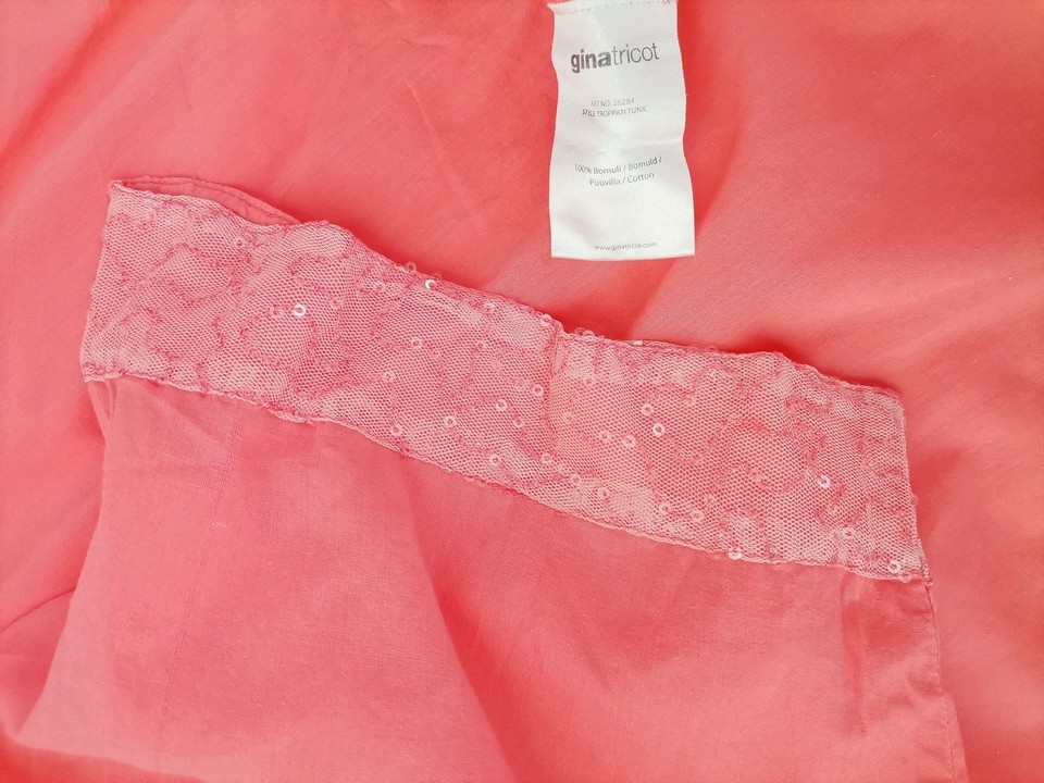 Ginatricot Size 50/52 Color Różowy Kwadratowy dekolt Tunika Bluzka Krótki rękaw Fabric Bawełna 100%