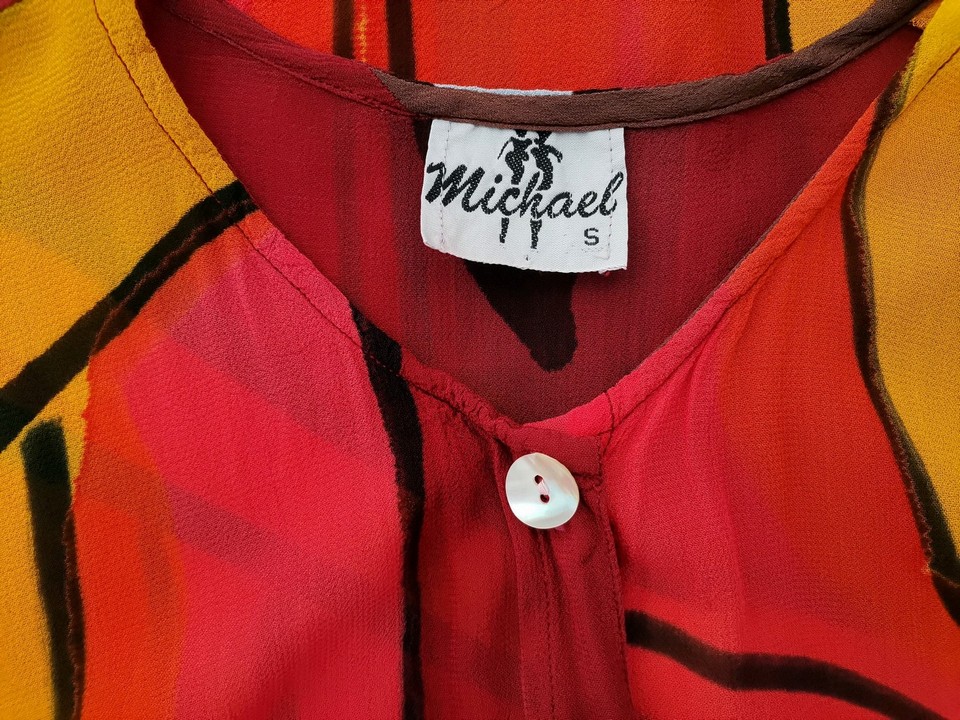 Michael Size S Color Bordowy Geometryczny Okrągły dekolt Tunika Zapinana Bluzka Rękaw 3/4 Fabric Wiskoza 100%