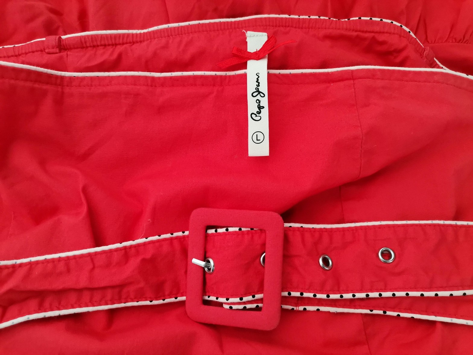 Pepe jeans Size L Color Czerwony Odkryte Ramiona Sukienka Trapezowa Bezrękawnik Do Kolan Fabric Bawełna