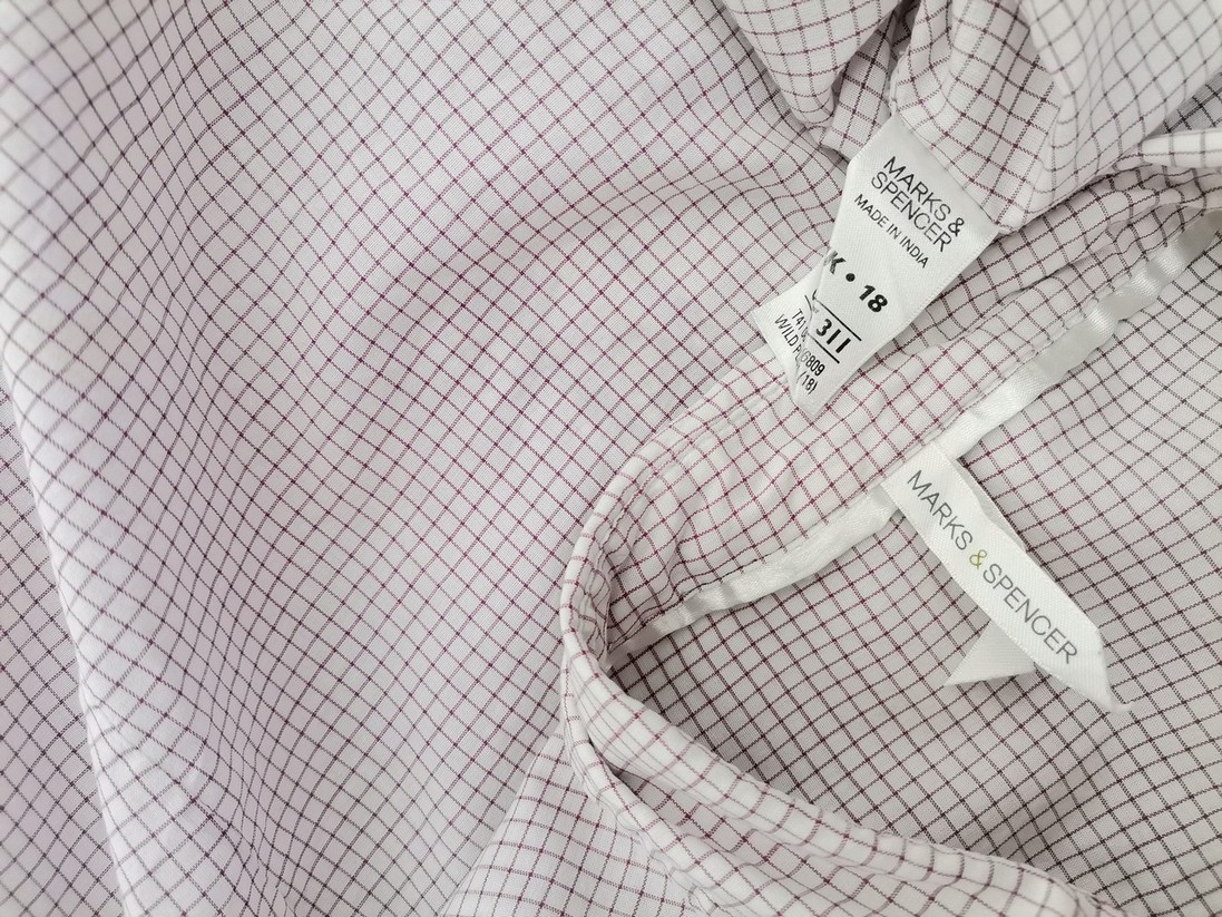 Marks&spencer Size 18 (46) Color Fioletowy Krata Kołnierz Koszula Zapinana Bluzka Długi rękaw Fabric Bawełna 100%