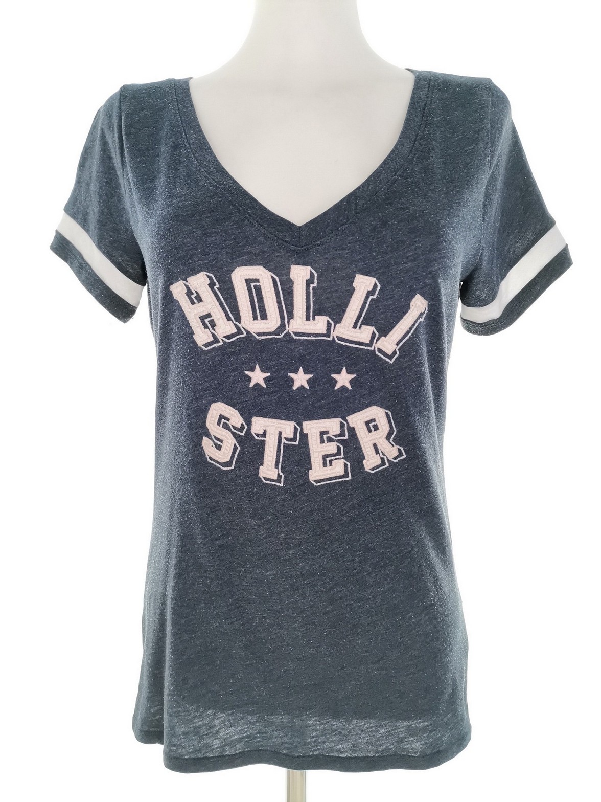 Hollister Size M Color Granatowy W serek T-Shirt Krótki rękaw Fabric Bawełna