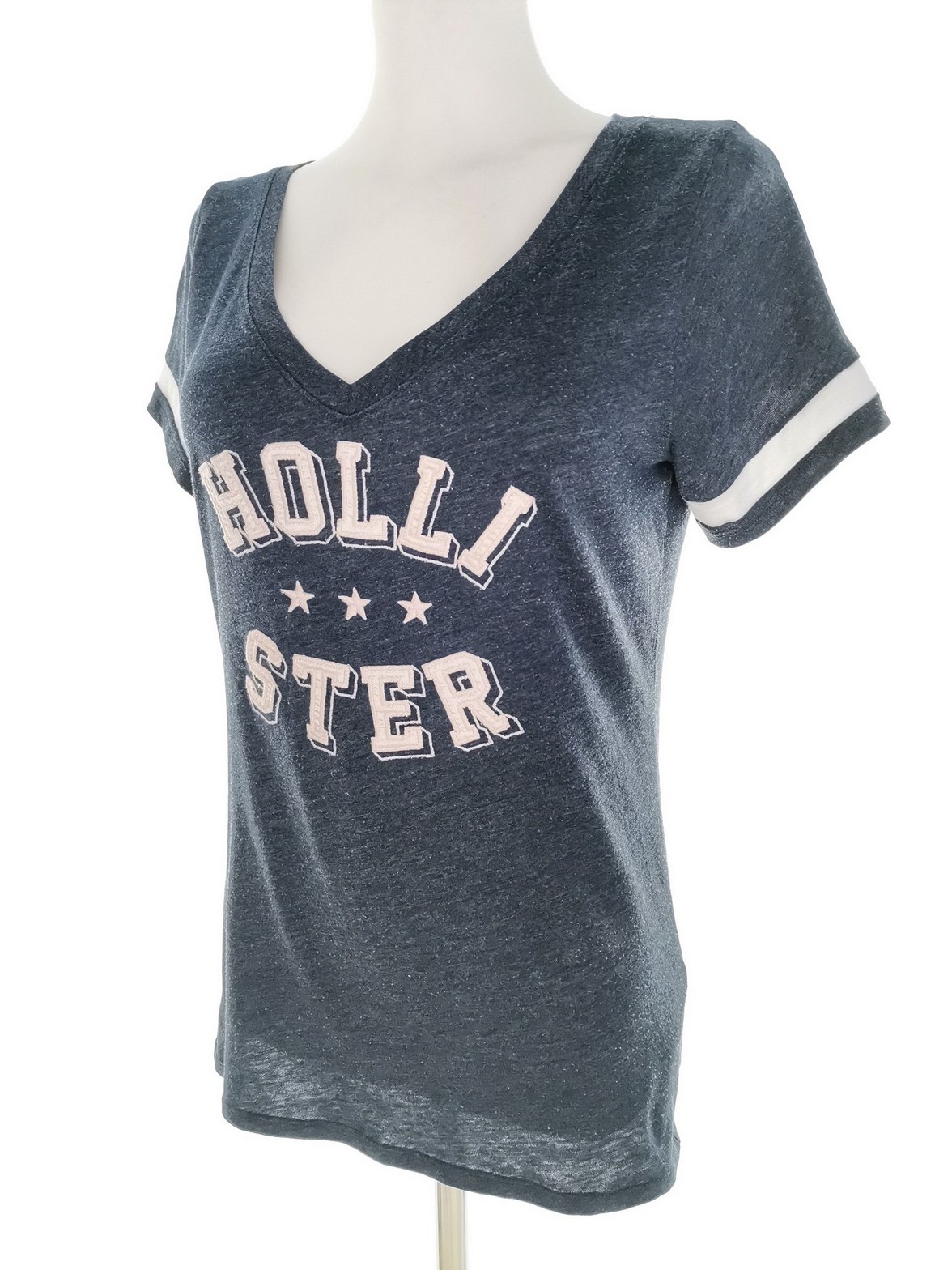 Hollister Size M Color Granatowy W serek T-Shirt Krótki rękaw Fabric Bawełna