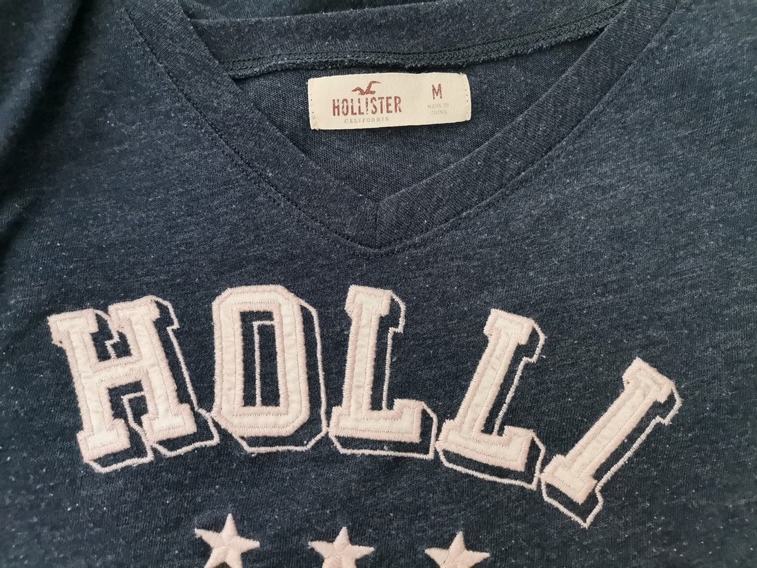 Hollister Size M Color Granatowy W serek T-Shirt Krótki rękaw Fabric Bawełna