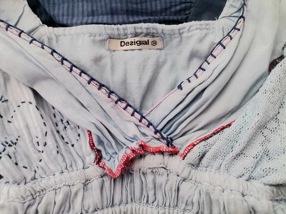 DESIGUAL Size 38 Color Niebieski Pasy Odkryte Ramiona Sukienka Trapezowa Bezrękawnik Do Kolan Fabric Bawełna 100%